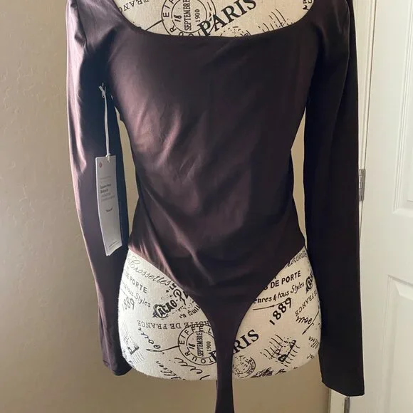 Lululemon Nulu Square Neck Long Sleeve Bodysuit Brown - Sz Large - Picture 11 of 15
